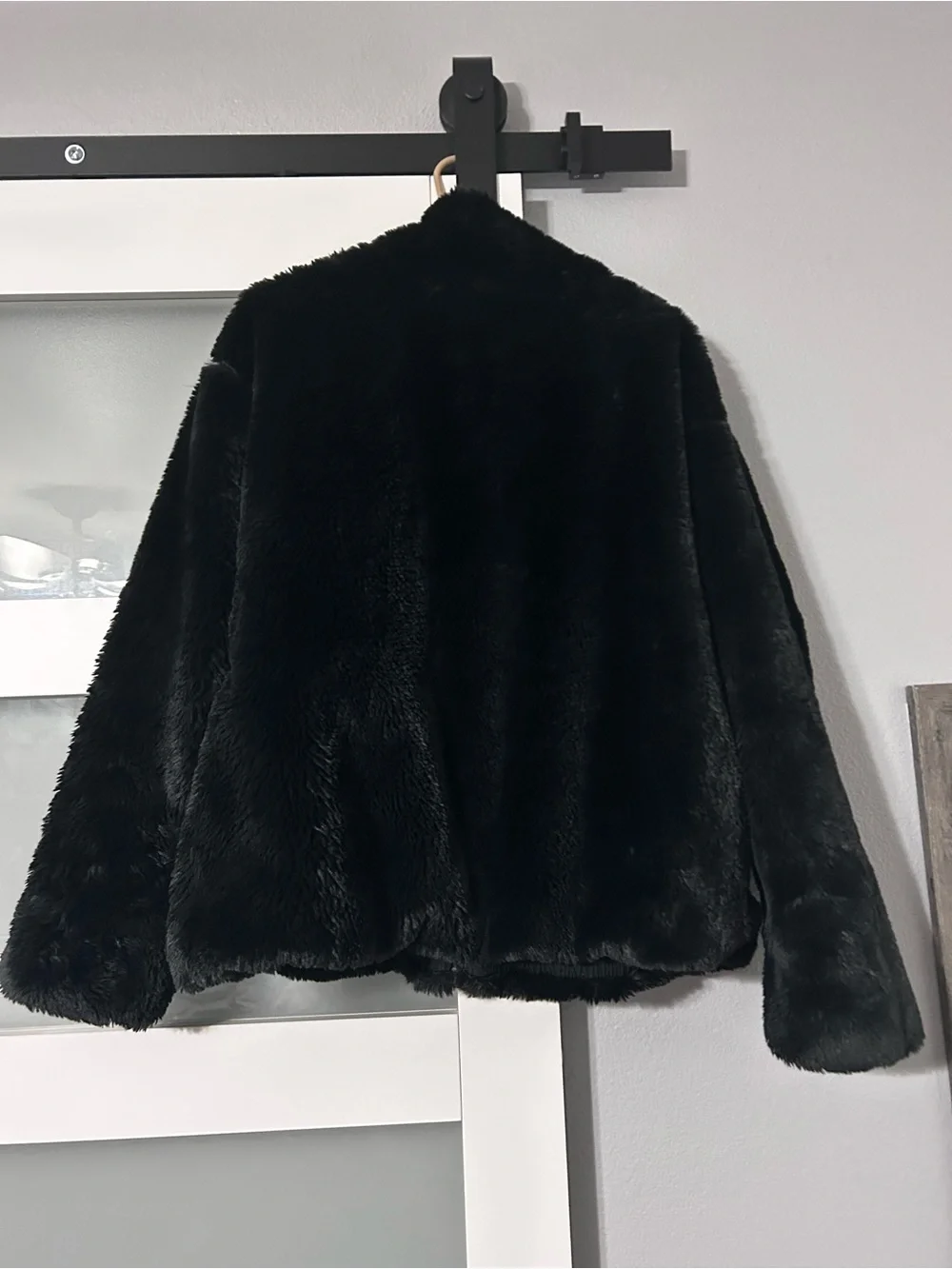 Nike Black Faux Fur Jacket with Accent Swoosh